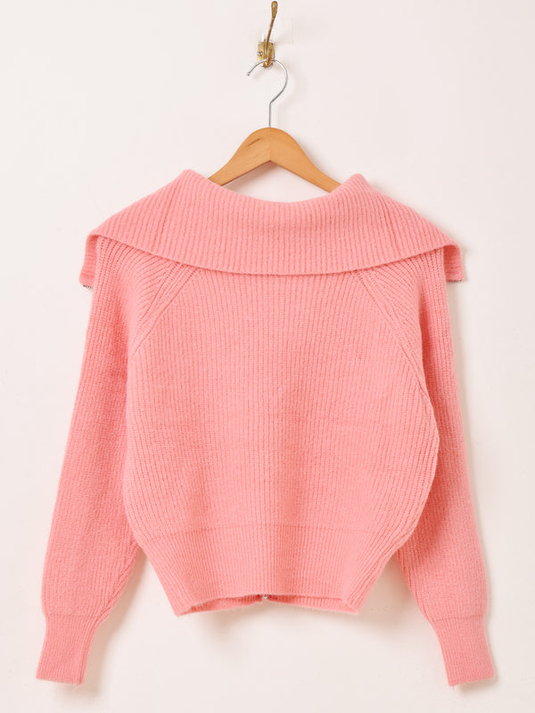 【3色展開】Meridian ビッグカラー ジップ カーディガン