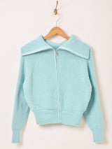 【3色展開】Meridian ビッグカラー ジップ カーディガン