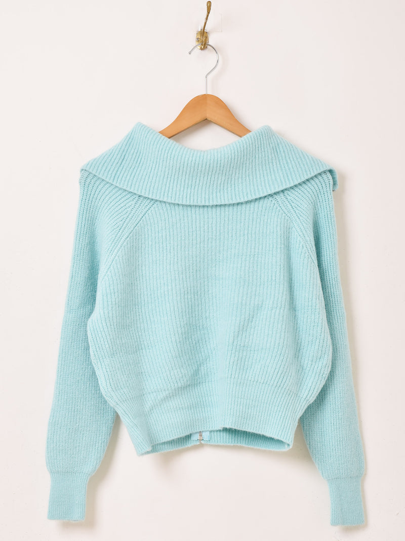 【3色展開】Meridian ビッグカラー ジップ カーディガン