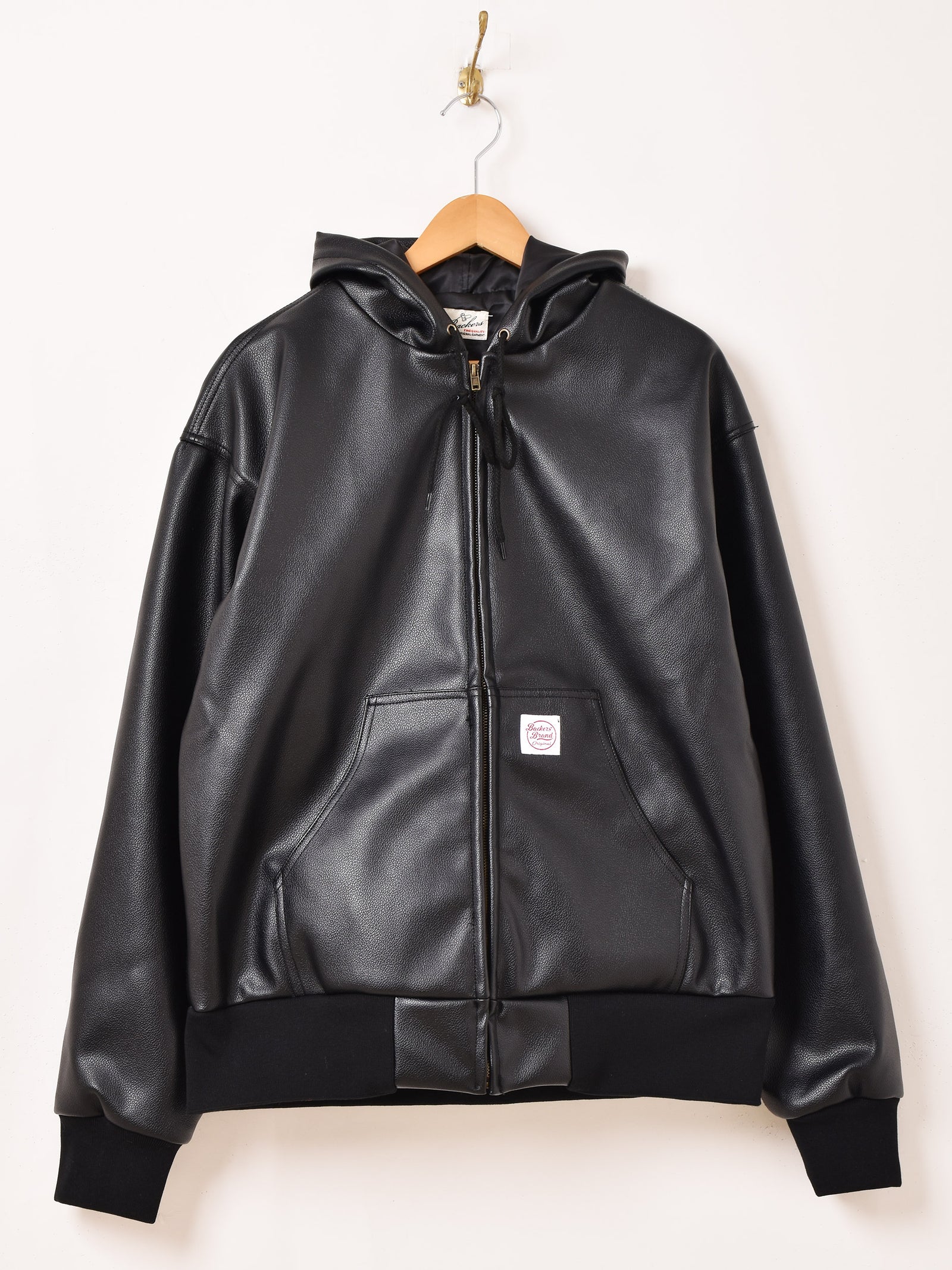 Backers フェイクレザー ジップアップジャケット BLACK 3色展開】Backers フェイクレザー ジップアップ パーカー – 古着屋Top