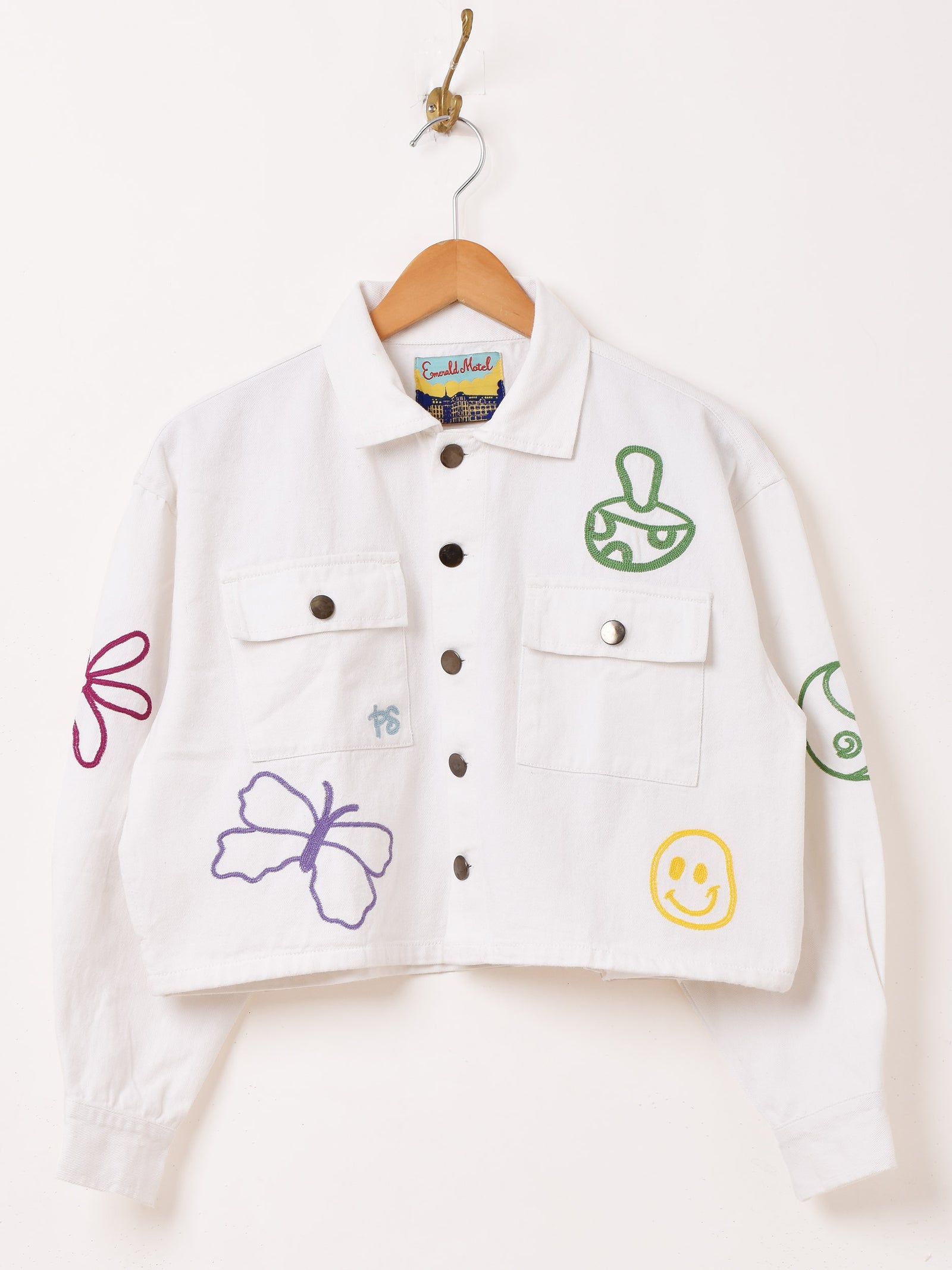 2色展開】Emerald Motel カラフル刺繍 クロップド デニムジャケット