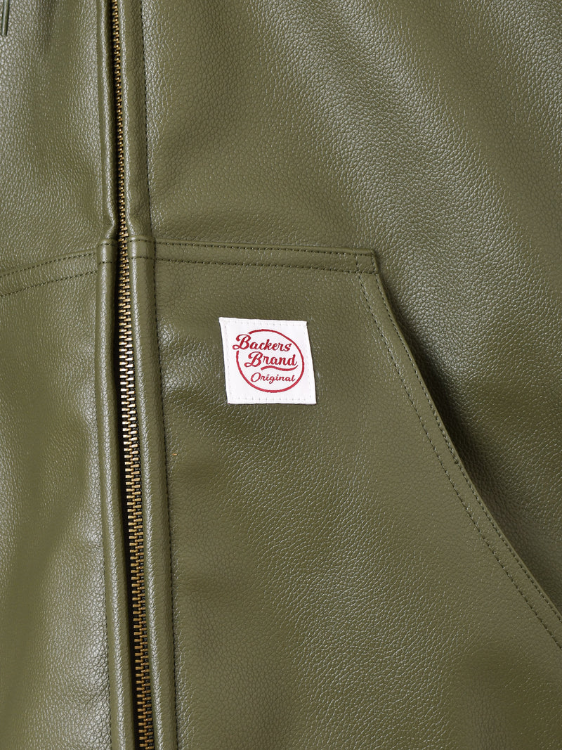 【3色展開】Backers フェイクレザー ジップアップ パーカー