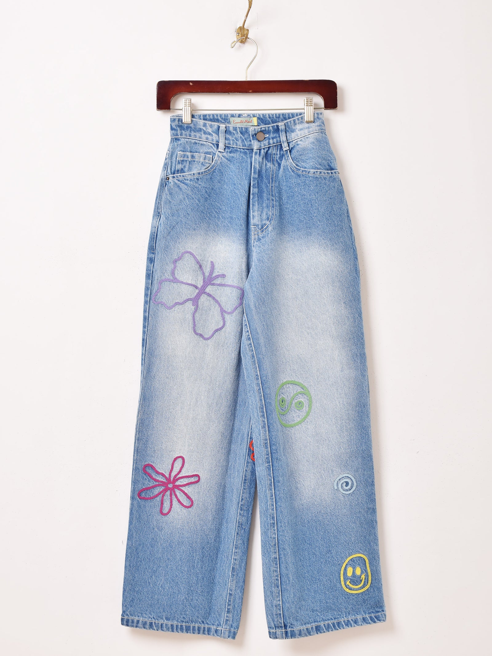 2色展開】Emerald Motel カラフル刺繍 デニムパンツ – 古着屋Top of