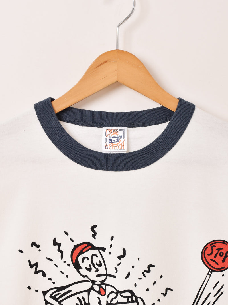 【2色展開】 プリント リンガーTシャツ「Burnin' Gas, Haulin' Ass!!」