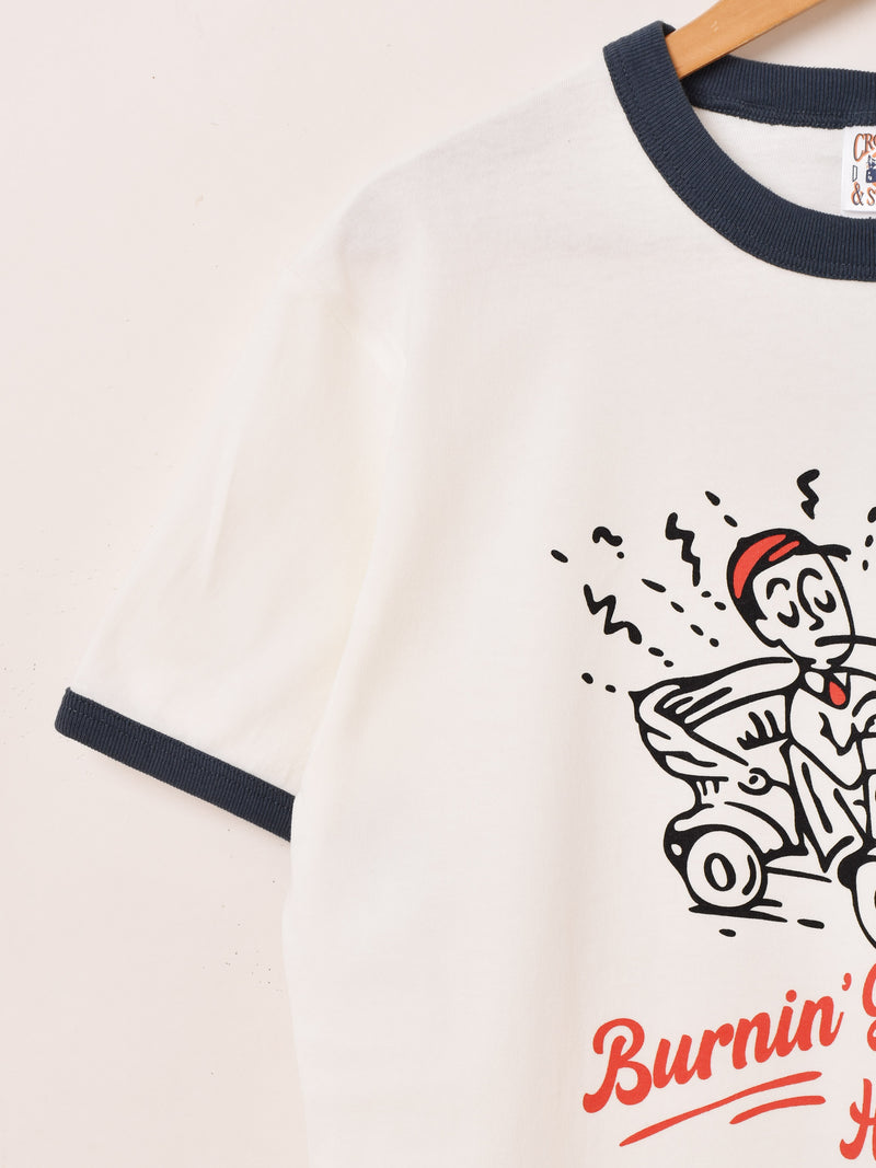 【2色展開】 プリント リンガーTシャツ「Burnin' Gas, Haulin' Ass!!」