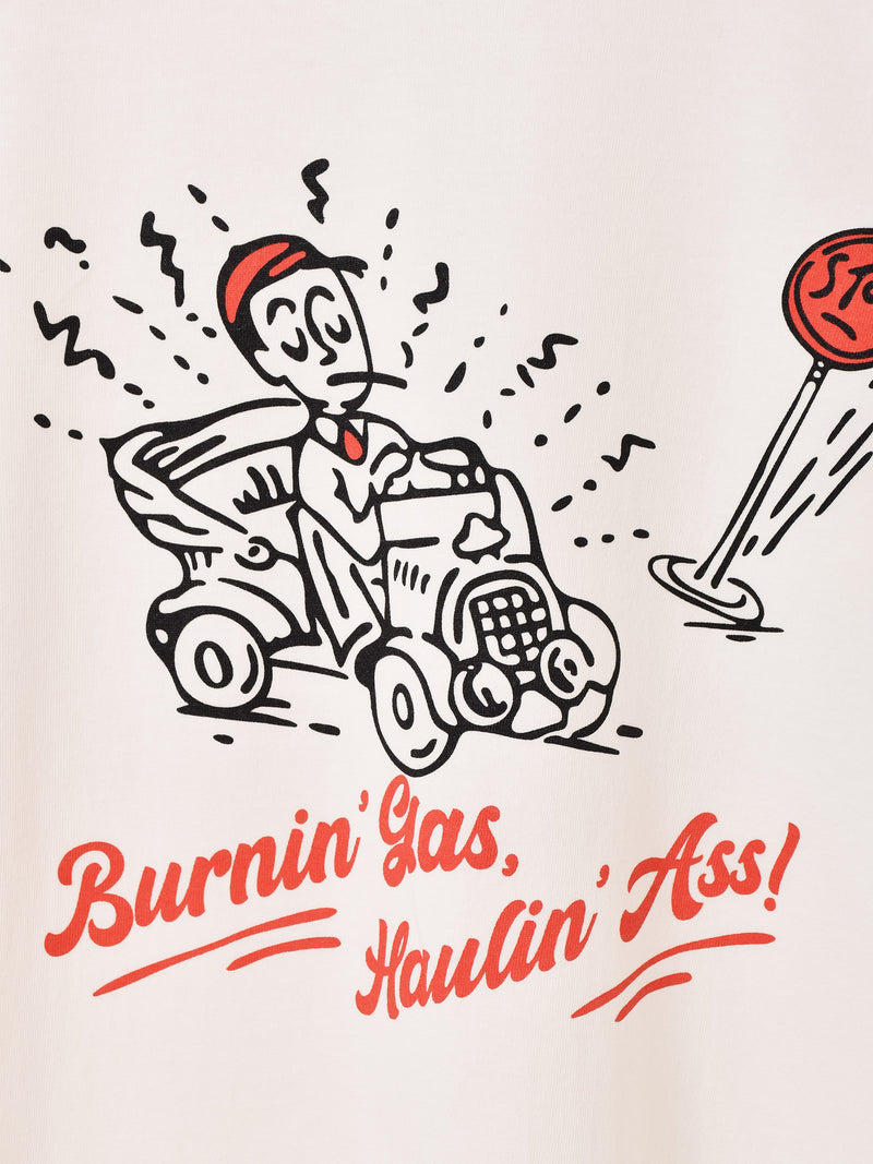【2色展開】 プリント リンガーTシャツ「Burnin' Gas, Haulin' Ass!!」