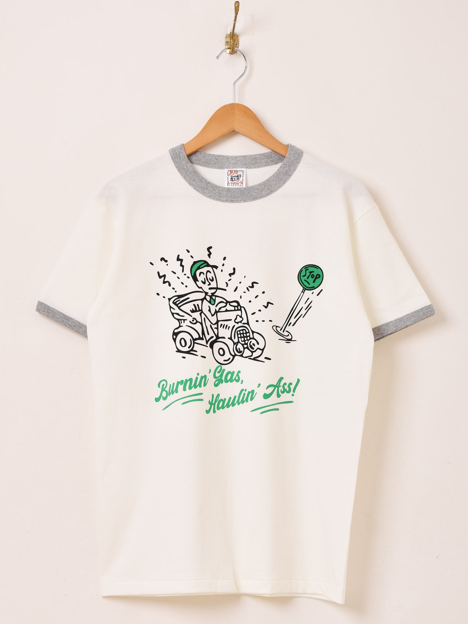2色展開】 プリント リンガーTシャツ「Burnin' Gas, Haulin' Ass