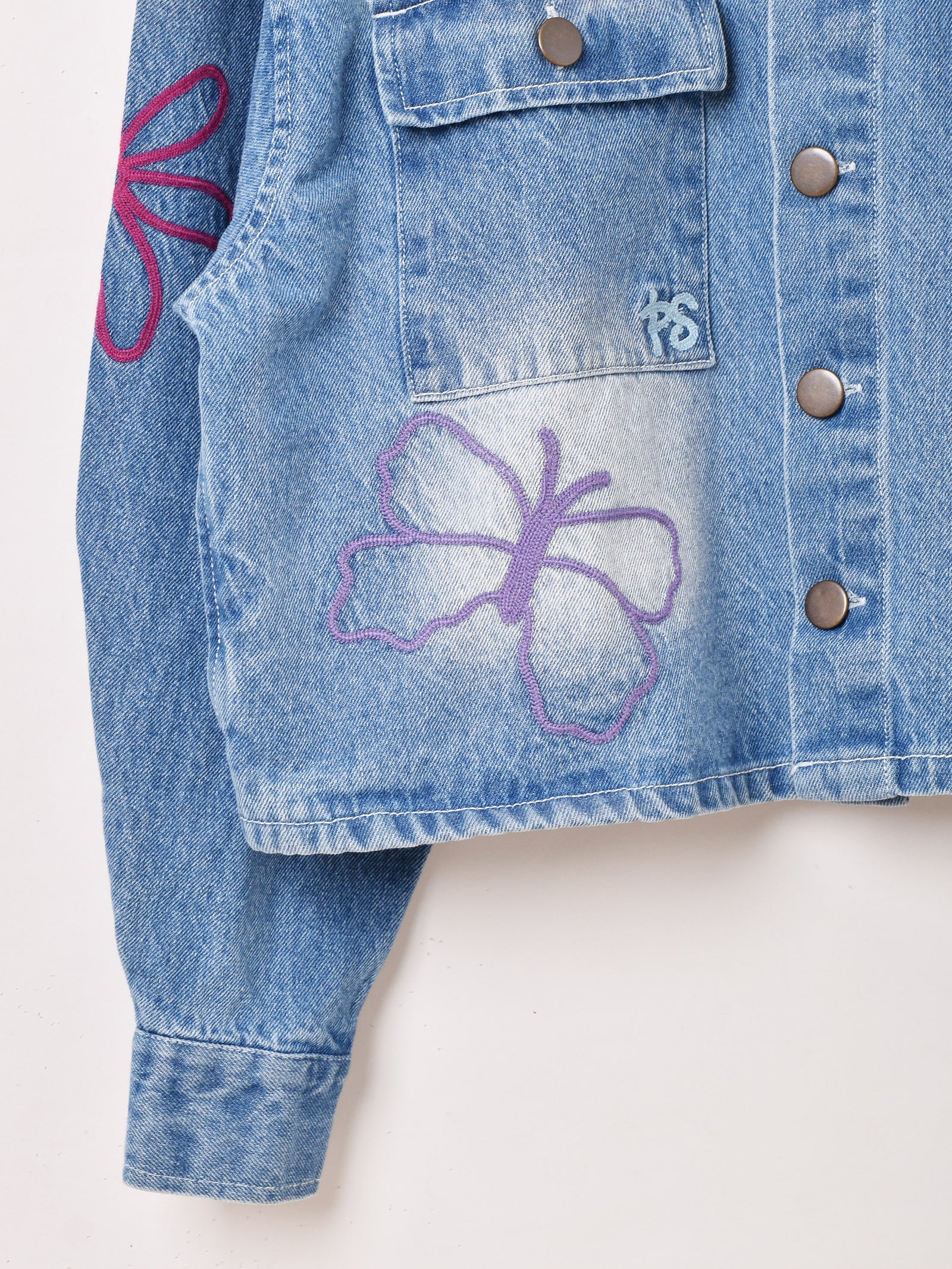 2色展開】Emerald Motel カラフル刺繍 クロップド デニムジャケット