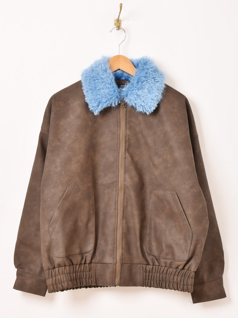 【2色展開】Meridian ファーカラー フェイクレザー ブルゾン