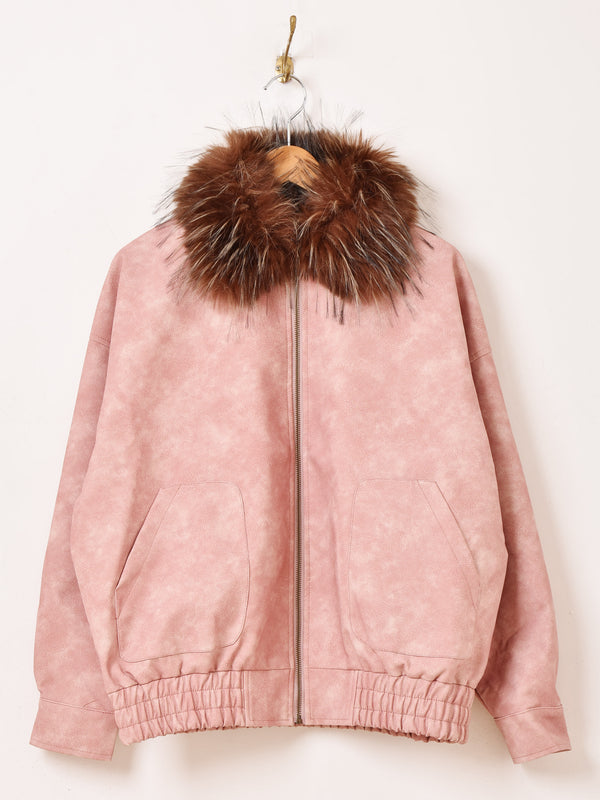 【2色展開】Meridian ファーカラー フェイクレザー ブルゾン