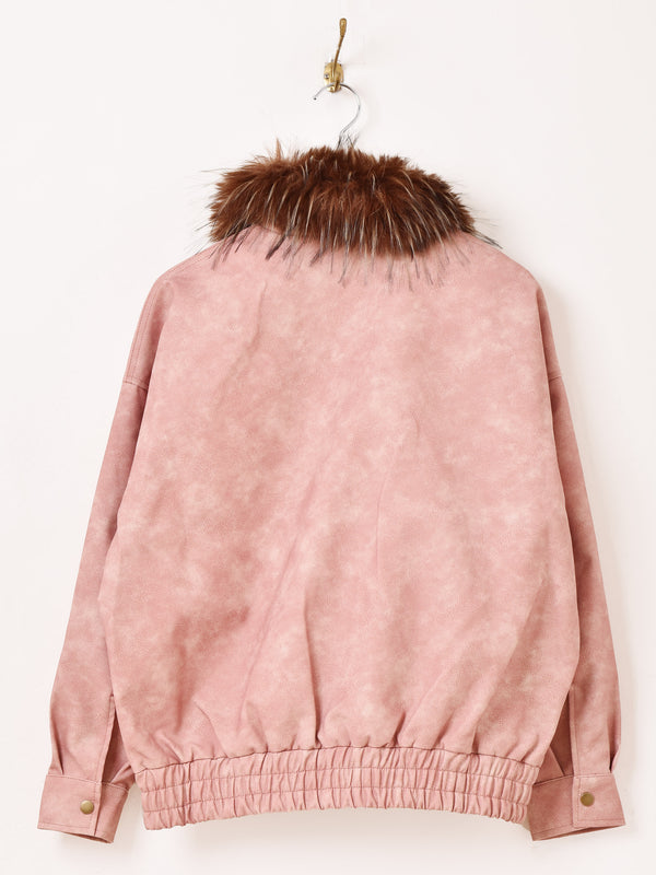 【2色展開】Meridian ファーカラー フェイクレザー ブルゾン