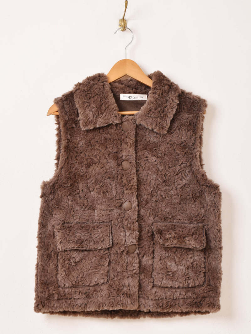 Elcamino 襟付き フェイクファ ーベスト