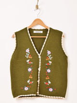 【3色展開】Elcamino フラワー刺繍 パイピング ニットベスト