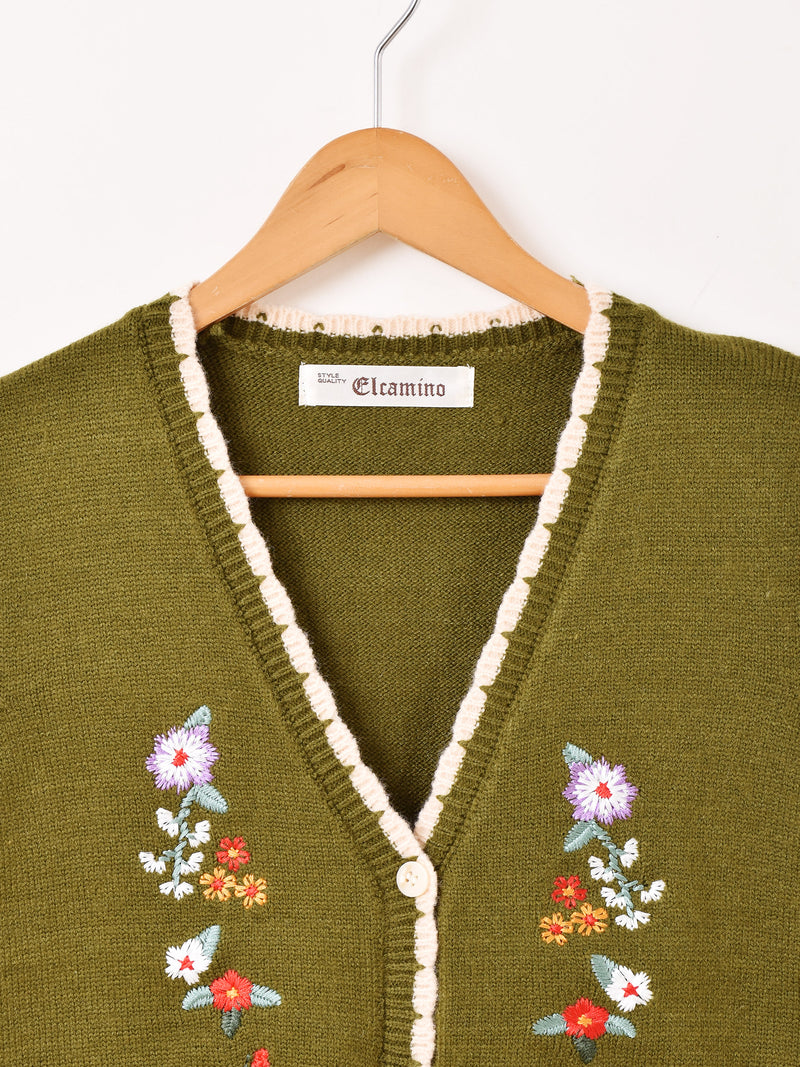 【3色展開】Elcamino フラワー刺繍 パイピング ニットベスト