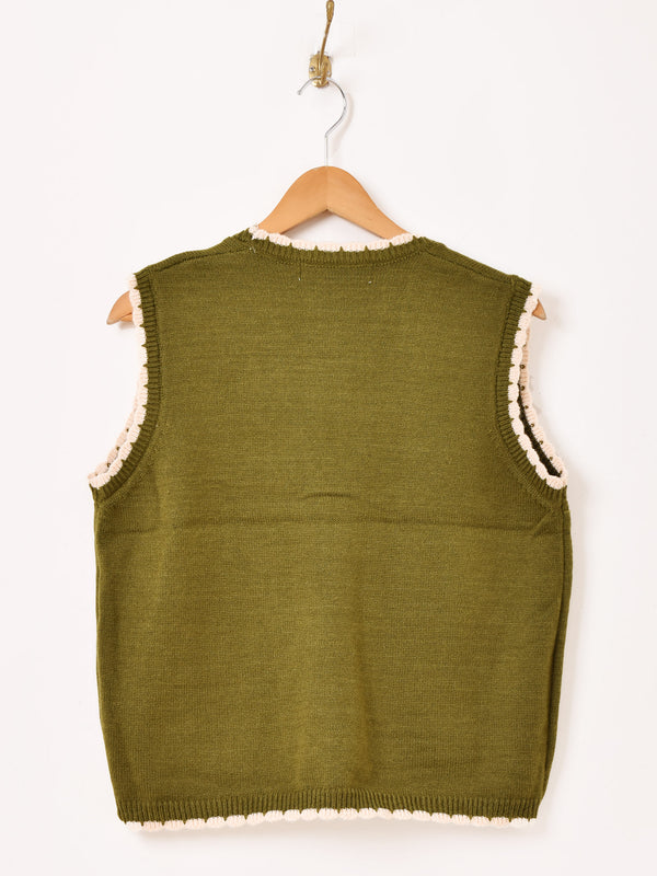 【3色展開】Elcamino フラワー刺繍 パイピング ニットベスト