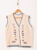 【3色展開】Elcamino フラワー刺繍 パイピング ニットベスト