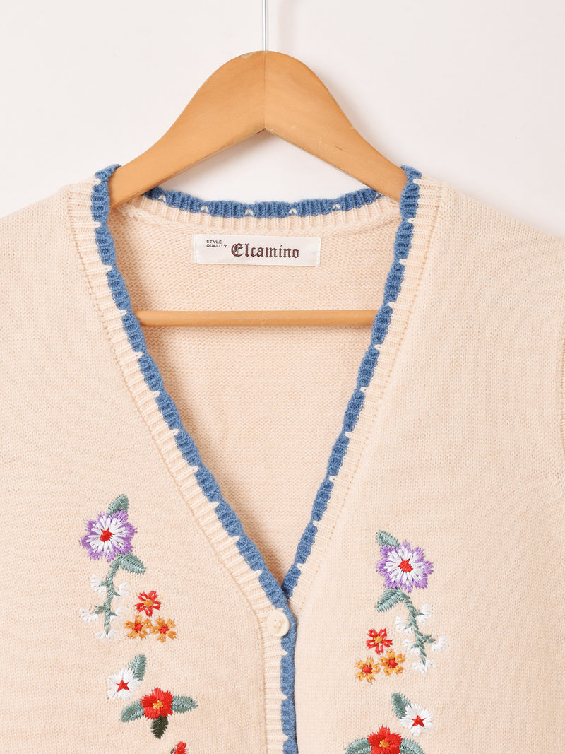 【3色展開】Elcamino フラワー刺繍 パイピング ニットベスト
