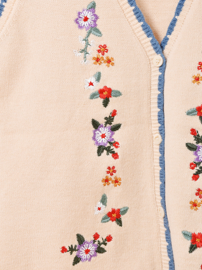 【3色展開】Elcamino フラワー刺繍 パイピング ニットベスト