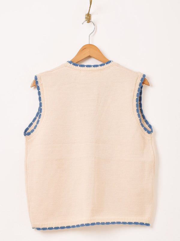 【3色展開】Elcamino フラワー刺繍 パイピング ニットベスト