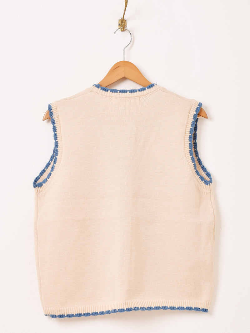 【3色展開】Elcamino フラワー刺繍 パイピング ニットベスト