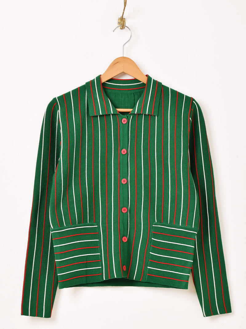 【2色展開】Meridian ストライプ 襟付き カーディガン