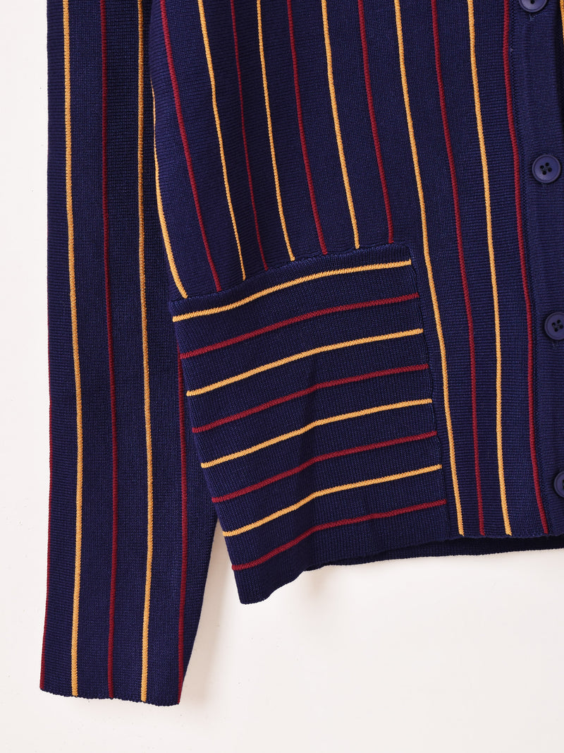 【2色展開】Meridian ストライプ 襟付き カーディガン