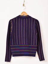 【2色展開】Meridian ストライプ 襟付き カーディガン