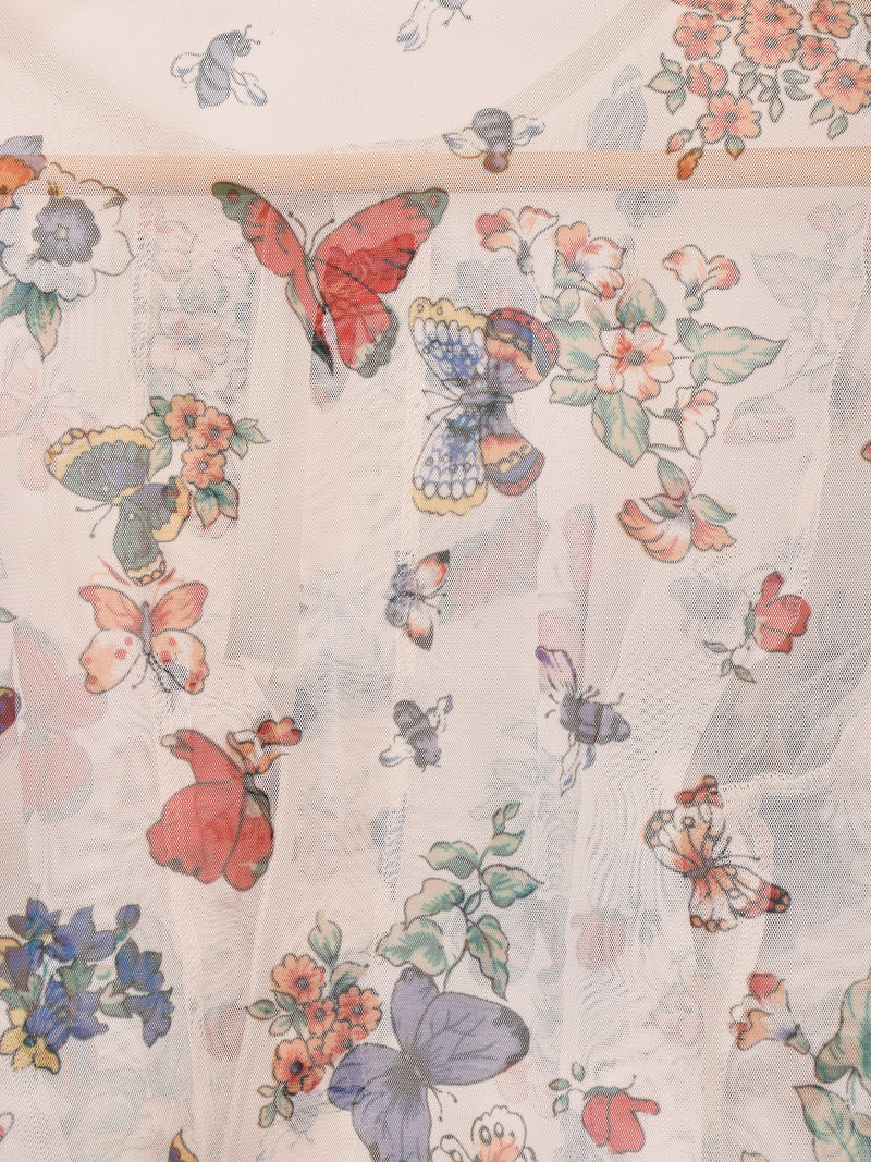 Meridian バタフライ柄 ラッフルスリーブ 長袖ブラウス