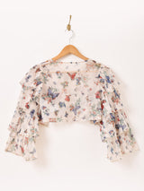 Meridian バタフライ柄 ラッフルスリーブ 長袖ブラウス