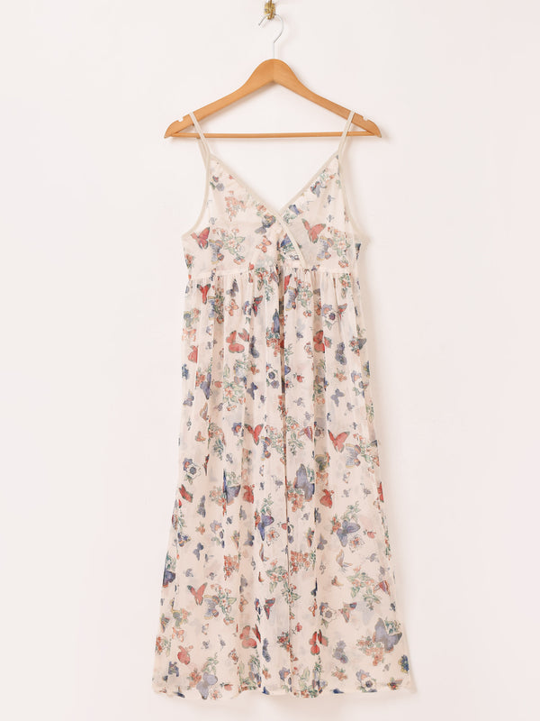 Meridian バタフライ柄 チュールキャミソールワンピース