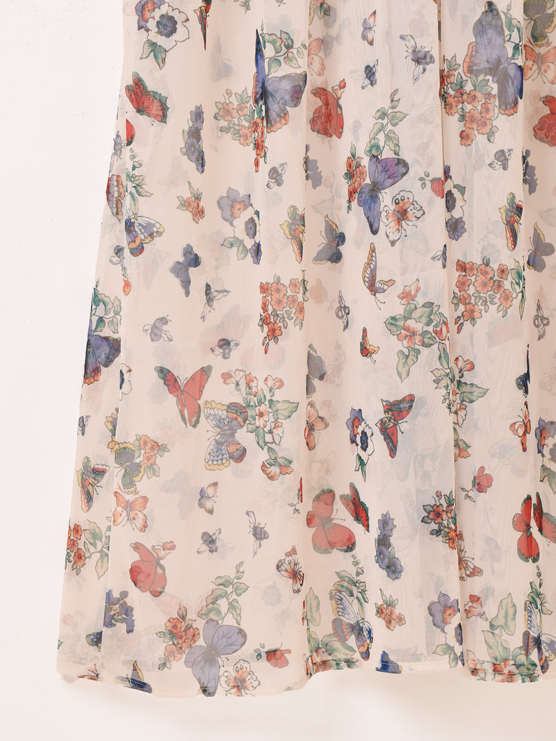 Meridian バタフライ柄 チュールキャミソールワンピース