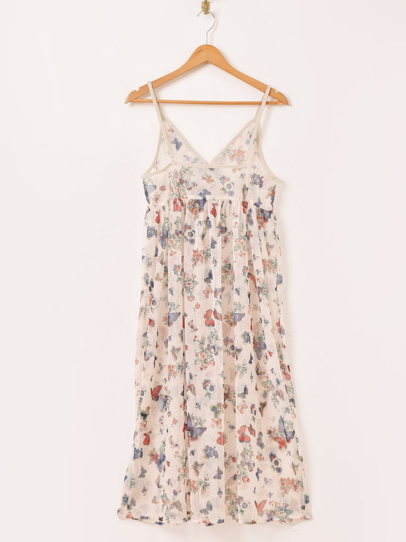 Meridian バタフライ柄 チュールキャミソールワンピース