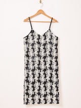 Meridian 花柄 刺繍 フェイクレザー キャミソールワンピース