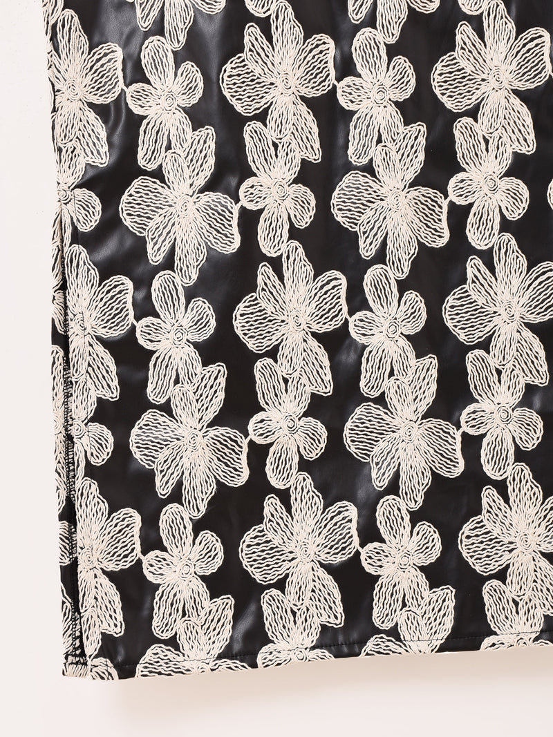 Meridian 花柄 刺繍 フェイクレザー キャミソールワンピース