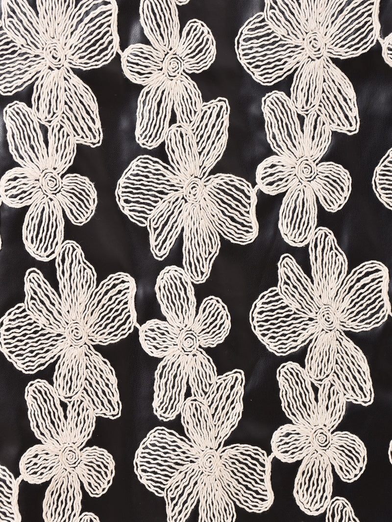 Meridian 花柄 刺繍 フェイクレザー キャミソールワンピース