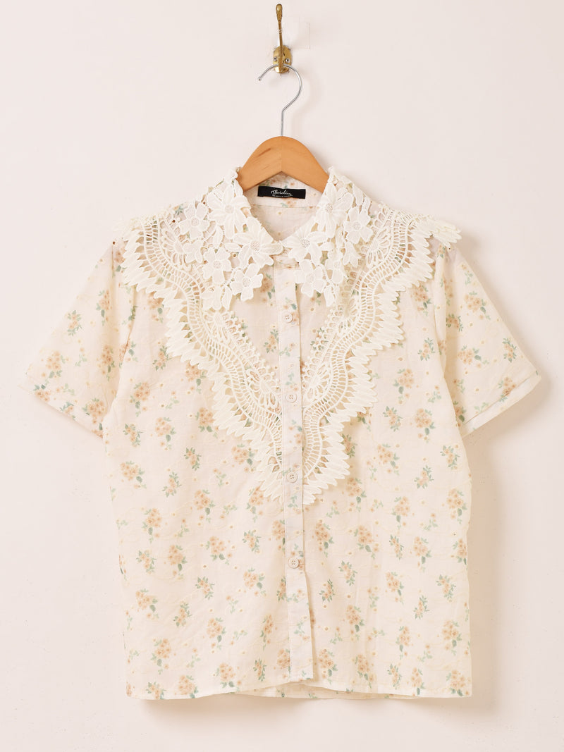 【2色展開】Meridian 花柄 レース 半袖ブラウス