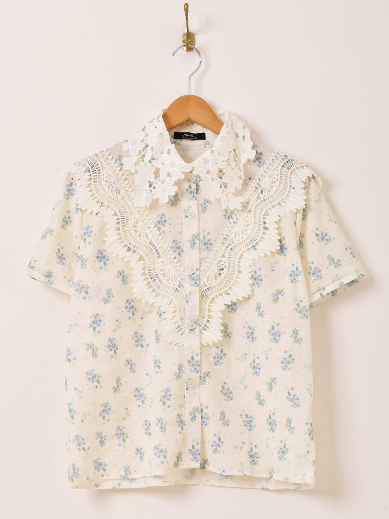 【2色展開】Meridian 花柄 レース 半袖ブラウス
