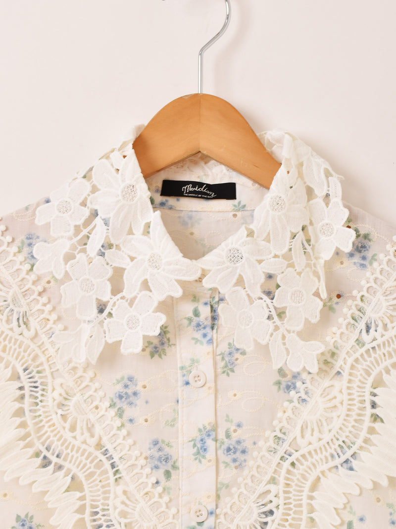 【2色展開】Meridian 花柄 レース 半袖ブラウス