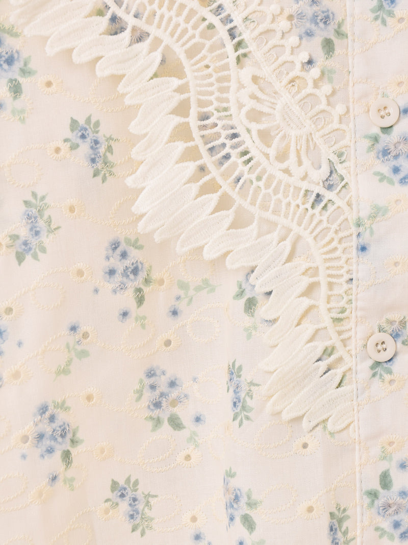 【2色展開】Meridian 花柄 レース 半袖ブラウス