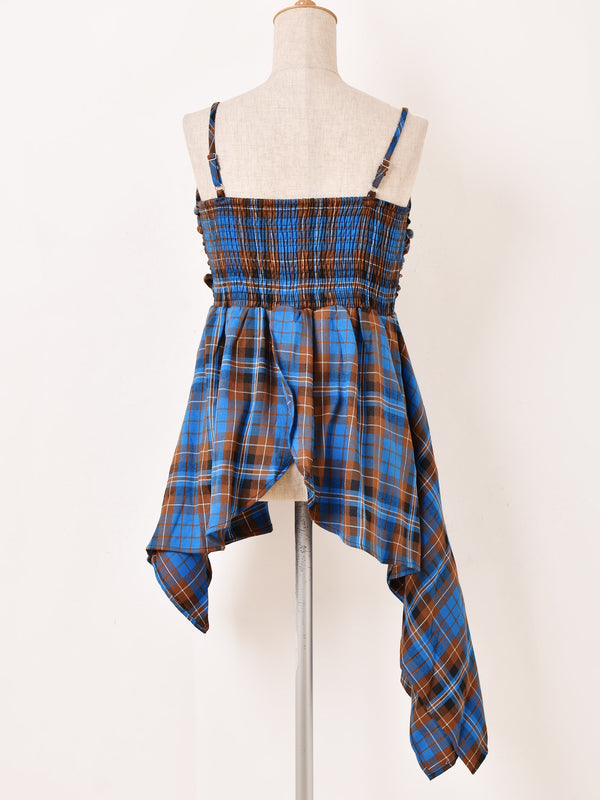 【3色展開】Meridian チェック柄 アシンメトリー キャミソール