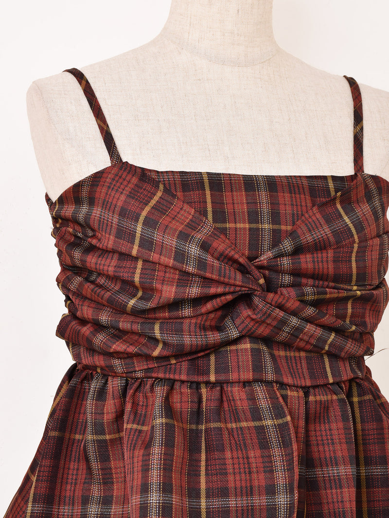 【3色展開】Meridian チェック柄 アシンメトリー キャミソール