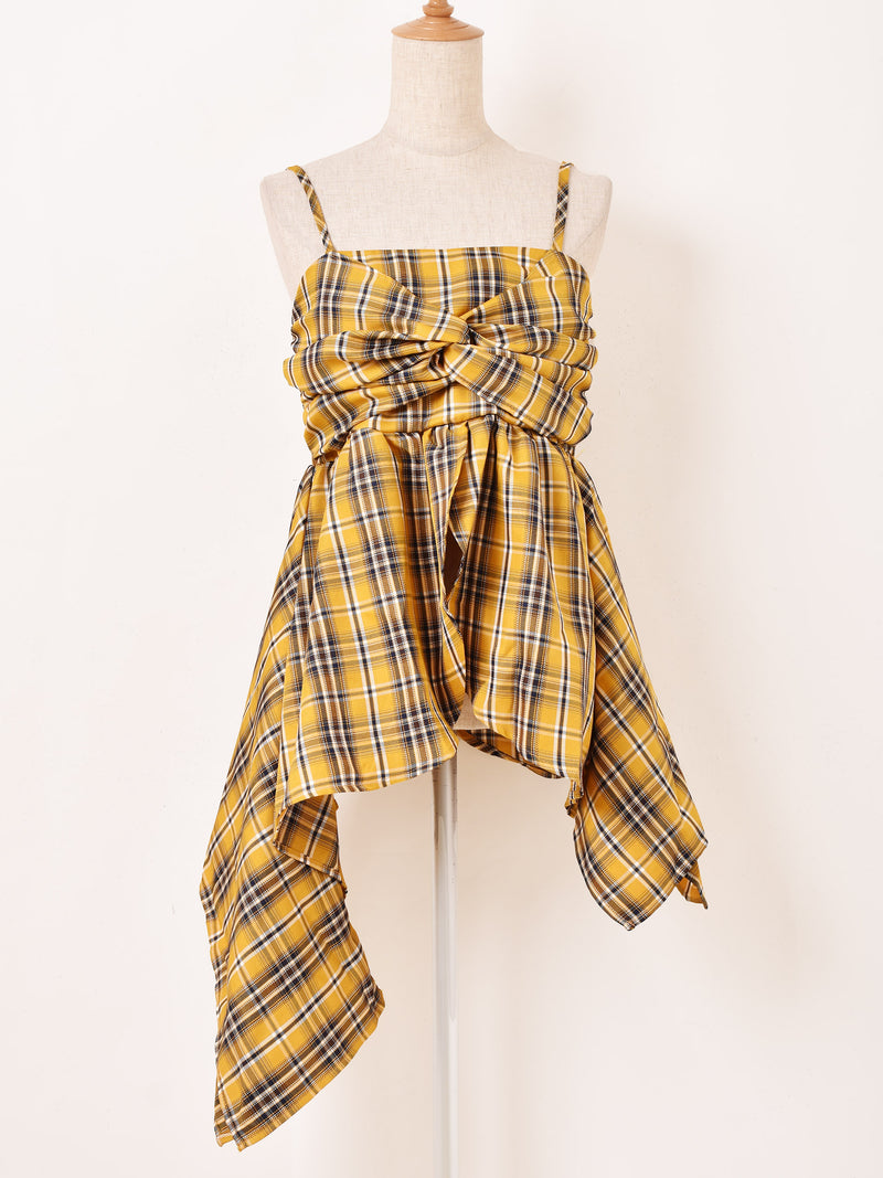【3色展開】Meridian チェック柄 アシンメトリー キャミソール
