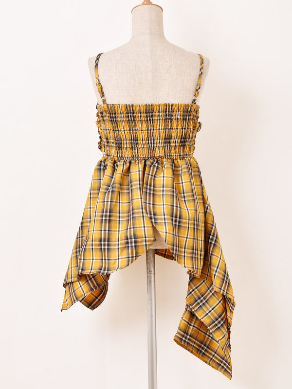 【3色展開】Meridian チェック柄 アシンメトリー キャミソール