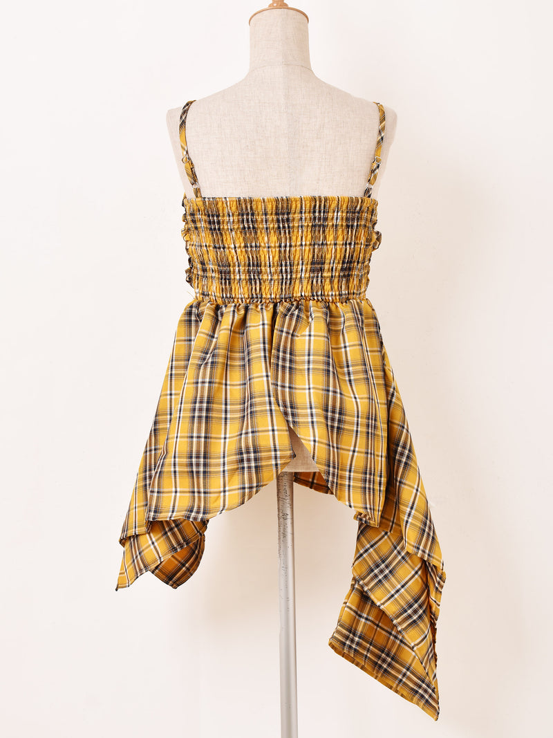 【3色展開】Meridian チェック柄 アシンメトリー キャミソール