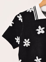 【2色展開】Meridian 花柄 半袖 ポロセーター