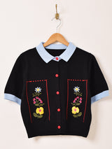 【2色展開】Meridian フラワー刺繍 半袖 カーディガン