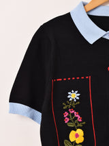 【2色展開】Meridian フラワー刺繍 半袖 カーディガン