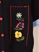 【2色展開】Meridian フラワー刺繍 半袖 カーディガン