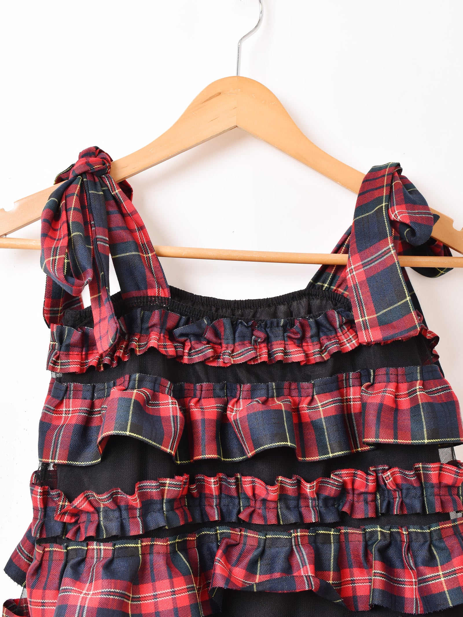 Meridian タータンチェック柄 フリル キャミソールワンピース