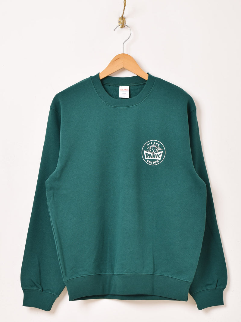 【2色展開】 プリント スウェットシャツ「HIT THE PANIC BUTTON」